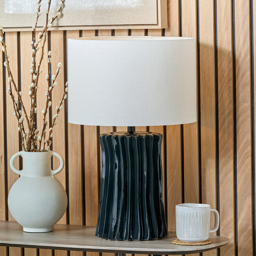Devony Black Pleated Ceramic Table Lamp - Base Only